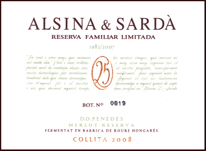Alsina & Sardà_Reserva Familiar Limitada 2008